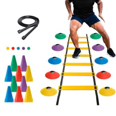 Imagem de kit agilidade treino funcional em casa ou ar livre 1 escada, 10 cones,