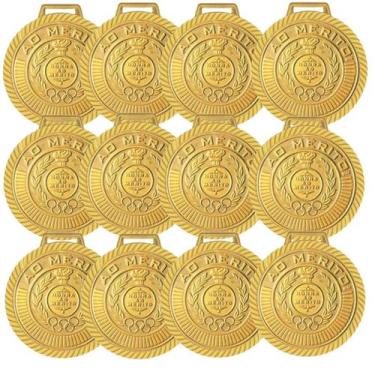 Imagem de Kit com 20 Medalhas Rema Honra Ao Mérito 60mm Com Fita Cor Ouro 4460