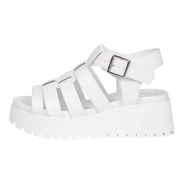 Imagem de Kassie Daniela ~ Karol ~ Sandálias femininas de salto plataforma gladiador com bico aberto com várias tiras, Poliuretano branco, 8.5