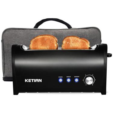 Imagem de Torradeira Elétrica 2 Fatias com 6 Níveis de Tostagem e Capa Protetora, 1000W, 110v, KETIAN, Preto