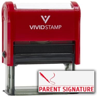 Imagem de Carimbo de Borracha Própria de Autotinta Parent Signature Teacher, Vermelho, 3/4" x 1-7/8" - Large