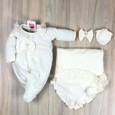 Imagem de Saída maternidade bebê menina Melissa com renda e pérola delicada e la
