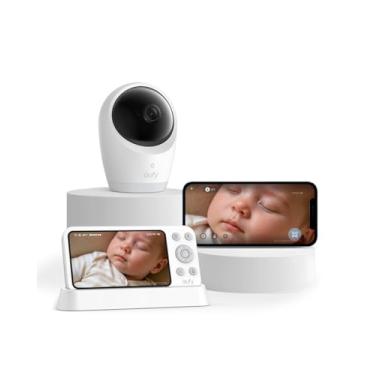 Imagem de eufy Security Monitor de bebê E21 com câmera UHD 4K, tela 720p de 12 cm, zoom 8X, Wi-Fi híbrido e sem conexão Wi-Fi, gravação 24 horas por dia, 7 dias por semana, panorâmica, câmera portátil com