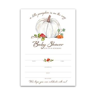 Imagem de Convites para chá de bebê da PUMPKIN, pacote com 25, convites para chá de bebê neutro, gênero neutro, convites para chá de bebê de outono branco e clássico, convites para chá de bebê SKU I332-INV1
