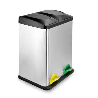 Imagem de Lixeira inox 30L coleta seletiva dupla cesto com 2 divisórias