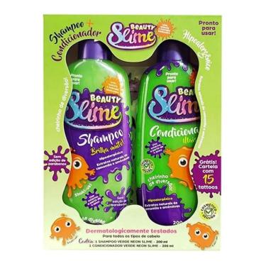 Imagem de Bs - kit sh + cond infantil bs verde neon 200ML cada + 15 tattos
