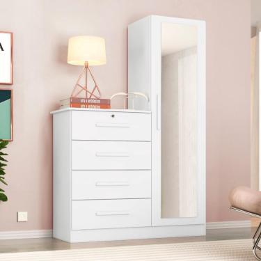 Imagem de Guarda Roupas Com Cômoda E Espelho Belize Branco Branco