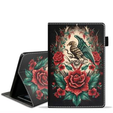 Imagem de BXIKEOPIU Capa para tablet Amazon Kindle Fire HD 10 (10,1 polegadas, 9ª/7ª geração, versão 2019/2017), capa fólio fina de couro PU com suporte para despertar automático, totem asteca maia da bandeira