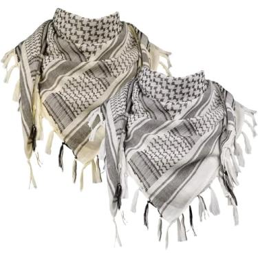 Imagem de Cachecol masculino Shemagh de algodão 109 x 109 cm com trama jacquard e borlas decorativas cachecol tático multiuso para proteção de pescoço e cabeça