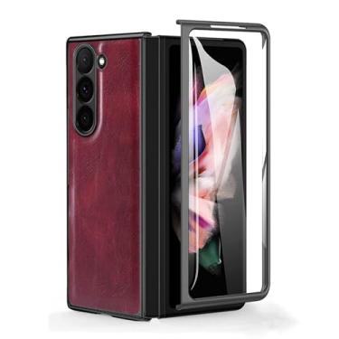 Imagem de HAO RIYLN Capa de couro para Samsung Galaxy Z Fold 6, capa galvanizada comercial com protetor de tela de câmera à prova de choque, capa fina, vermelha, ZFOLD6