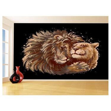 Imagem de Papel De Parede 3D Animais Leão Família Casal 3,5M Anm530