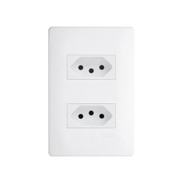 Imagem de Tomada Dupla Fame Habitat 2P+T 10A com Placa 4x2 Branca, Branco