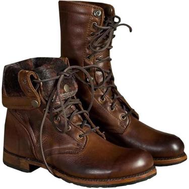Imagem de Botas De Couro Pu Medievais - Botas De Montaria Retrô Para Homens - Botas De Cavaleiro Steampunk Botas De Tornozelo Com Cadarço - Bota De Montaria Curta Para Homens Sapatos Casu, Brown, 45 EU