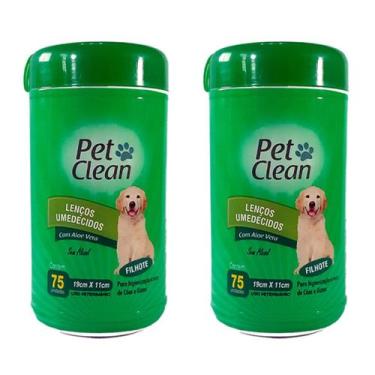 Imagem de Kit 2 Toalhas Lenços Umedecidos Pet Cães e Gatos Filhote - Pet Clean