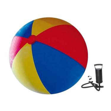 Imagem de Kokiya Bola de bola de praia inflável Bola de piscina ao ar livre PVC Game de água grande dobrável Fácil de transportar brinquedo interativo com bomba de mão, Diâmetro 100cm