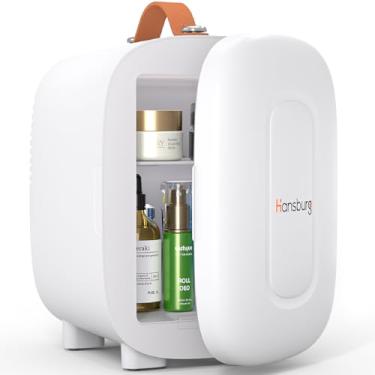 Imagem de Hansburg Mini geladeira para quarto de cuidados com a pele, geladeira pequena portátil de 4 litros/6 latas com opção de 12 V CA/CC/USB para alimentos, bebidas, maquiagem, dormitório, escritório e
