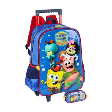 Imagem de Kit Escolar Bob Esponja Mochila Roda + Estojo D - Azul