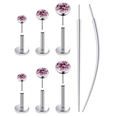 Imagem de Lsnevsie 20G 18G 16G Push In Astm F136 Titanium Nose Ring Studs Flat Back Studs Brincos G23 Titanium Tragus Helix Conch Cartilagem Brincos Piercing Joias para Mulheres Homens Rosa Claro CZ, 16G-6/7