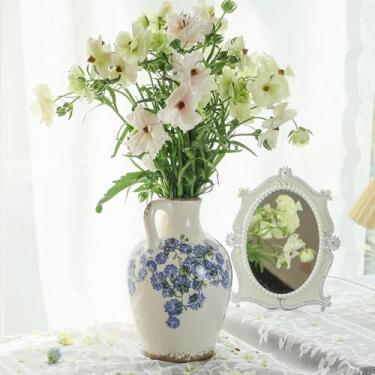 Imagem de Ronasip Vaso de flores vintage com alça retrô Ice Crackle à prova d'água Jarra de cerâmica chinoiserie Vaso azul e branco de 20 cm para decoração de casa