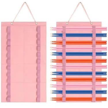 Imagem de KSORUSL Suporte de baqueta para pendurar, suporte dobrável de feltro para 12 pares de baquetas, organizador de armazenamento de baquetas de bateria, visor portátil para baquetas de percussão, rosa