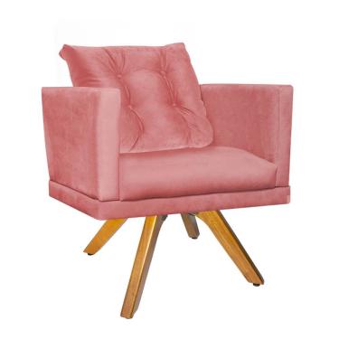 Imagem de Kit 09 Poltrona Cadeira Kim Luxo Confort Giratória Rústico Com Almofada Solta Suede Rose Gold