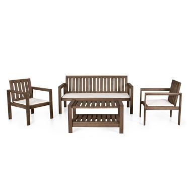 Imagem de Conjunto 2 Poltronas Banco 3 Lugares Com Almofadas E Mesa Orquídea Nogueira