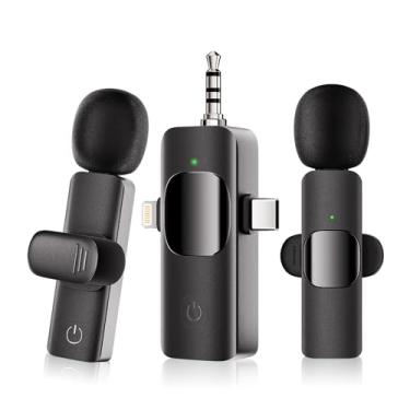 Imagem de Mini microfone profissional de lapela sem fio – Microfone 3 em 1 para iPhone/câmera/Android, microfone de lapela minúsculo, clipe recarregável, com qualidade de som HD para gravação, transmissão ao