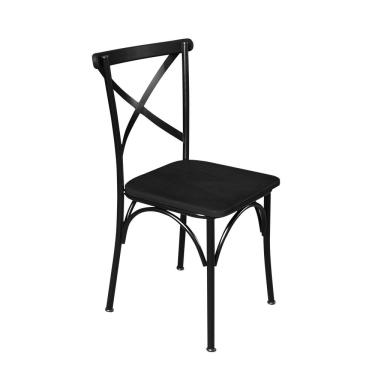 Imagem de Cadeira De Jantar Industrial Madeira Base Alumínio Paris - Preta - Cor: Marrom