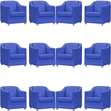 Imagem de Kit 12 Poltronas Mila Corino Cores Pé De Plástico Cromado - Azul-royal Corino
