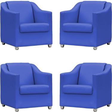 Imagem de Kit 4 Poltronas Mila Corino Cores Pé De Plástico Cromado - Azul-royal Corino