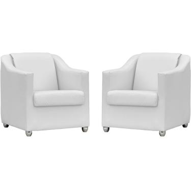 Imagem de Kit 2 Poltronas Mila Corino Cores Pé De Plástico Cromado - Branco Corino