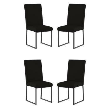 Imagem de Kit 4 Cadeira Estofadas Base De Ferro Preto Para Mesa Jantar Preto