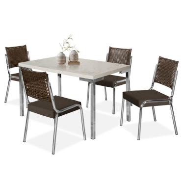 Imagem de Mesa De Jantar Aço Nobre Kansas Com 4 Cadeiras Branca E Prateada