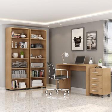 Imagem de Kit 4 Peças Com Escrivaninha, Gaveteiro E 2 Estantes Livreiros Freijó