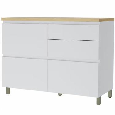 Imagem de Balcão Nesher Rainha Em Mdf 15mm 1 Porta 4 Gavetas E 1 Prate Branco Com Nature