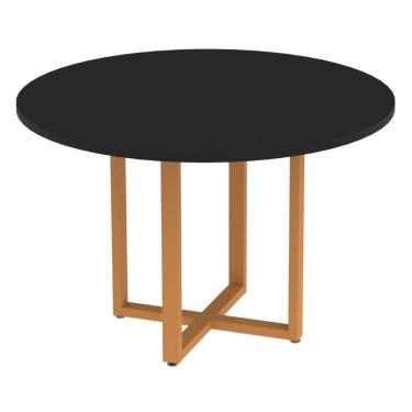 Imagem de Mesa De Reunião Redonda P25 Pandin 110 Cm (largura) Tampo Mdp Preto Pé Aço Tubular Laranja