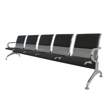 Imagem de Longarina Estofada 5 Lug Nr-17 Dubai Fratini 281 (larg) Cm Aço Cromado Pintura Cinza C- Braços