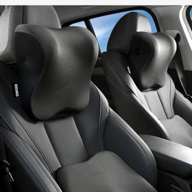 Imagem de EXUIKO Pacote com 2 almofadas de pescoço para carro, encosto de cabeça para dirigir com alça ajustável, almofada de pescoço 100% de espuma de memória, capa removível respirável e design ergonômico
