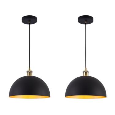 Imagem de YHANFENGCY 2 Luminárias Pendentes Industriais Vintage 9,84" Cúpula Industrial Acabamento Preto E Dourado Lâmpada De Iluminação Comprimento Da Linha Light78,74 Ilha Cozinha, Quarto, Corredor
