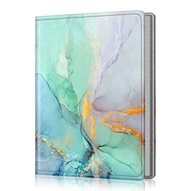 Imagem de FINTIE Álbum De Fotos 5X7 - 52 Bolsos, Pequena Capacidade, Capa Couro Vegano Premium, Álbuns Carteira Portáteis, Livro Para Casamento, Família, Meninos, Meninas, Obras Arte, Mármore Esmeralda