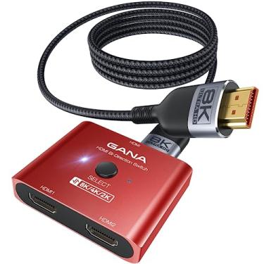 Imagem de GANA Switch Hdmi 2.1, Divisor Bidirecional Ultra Hd 8K Com Suporte Para 4K A 120 Hz E 60 【Com Cabo De 1,4 M】, Seletor Alumínio Ps5/Ps4, Xbox, Roku, Tv, Fire Stick (Vermelho)