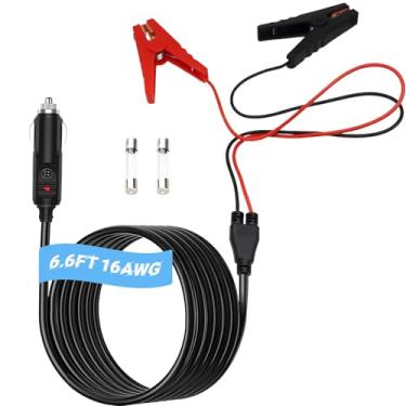 Imagem de ApexscnView Cabo De Carregamento Bateria Chumbo-Ácido Automotiva 12 V, Braçadeira Jacaré 2,0 M Para Extensão Acendedor Cigarro Macho, Adaptador 16 Awg Com Fusível 15 A (2,0 M, Preto)