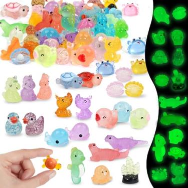Imagem de Mini bonecos luminosos de animais de resina para esconder, 72 peças, estatuetas de animais pequenos de plástico a granel que brilham no escuro, tartarugas em miniatura micro unicórnios para decoração