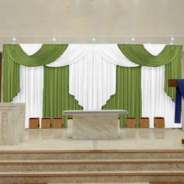 Imagem de Cortina elegance igreja 8,00 x 3,10 varao duplo verde cm branco - CASA