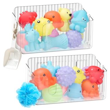 Imagem de LFZHAN Pacote com 2 organizadores transparentes de armazenamento de brinquedos de banho, organizador de chuveiro de plástico durável de grande capacidade com orifícios de drenagem, secagem rápida