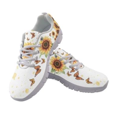 Imagem de Jeiento Tênis feminino de corrida esportivo, casual, viagem, caminhada, sem cadarço, respirável, para meninas adolescentes, Borboleta de girassol amarela, 38