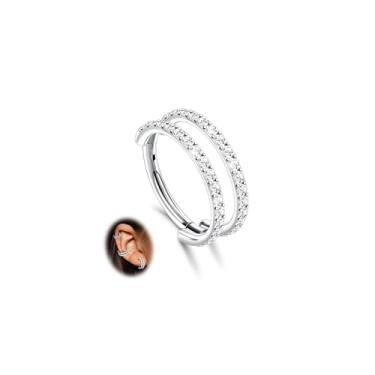 Imagem de Beautidots G23 titânio 1 peça piercing concha cartilagem brincos 16G CZ duplo/triplo argola tragus daith helix brincos para mulheres clicker septo anéis 8 mm 10 mm 12 mm, 16G-10MM, Titânio, Sem Pedra