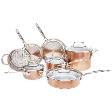 Imagem de Conjunto de Panelas e Frigideiras Antiaderentes com Distribuição Uniforme, 11 Peças, Cobre, CUISINART CSS 11BUP1, Dourado