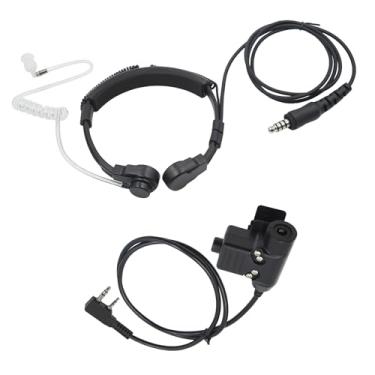 Imagem de WODASEN Fone de ouvido com microfone tático para garganta com botão de apertar para falar U94 adaptador PTT para rádio UV-5R UV-82 UV-82HP BF-888S BF-F8HP AR-152 AR-5 K1 plugue de rádio de 2 pinos