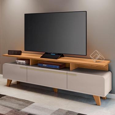 Imagem de Rack Bancada De Tv 70 Pol 200cm Essenza Off White/cinamomo - Hb Móveis